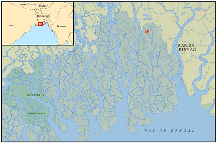 Map showing area of the oil spill in Bangladesh.