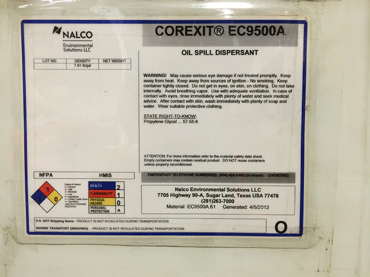 Chemical product label for Corexit dispersant.
