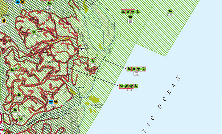 Segment of an existing Environmental Sensitivity Index map of the New Jersey coast.
