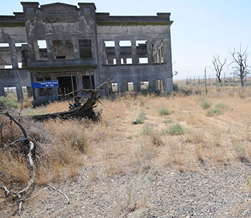 Burned-out shell of Hanford High School.