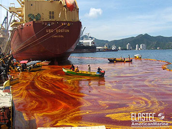 A palm oil spill in a port off of Colombia in 2008.