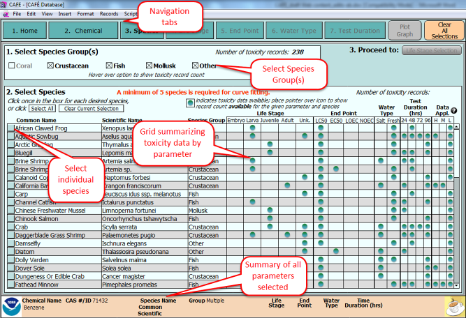 An annotated view of the Species step for an example query.