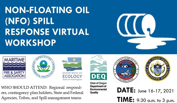 Poster for Maritime Fire & Safety Association's Non-Floating Oil (NFO) Workshop.