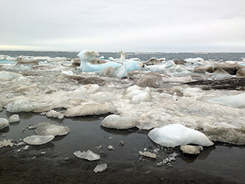 Sea ice on the coast off the Chukchi Sea.