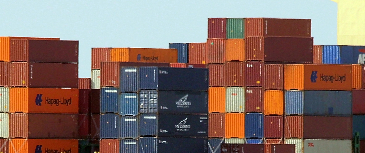Stack of containers on a cargo ship.