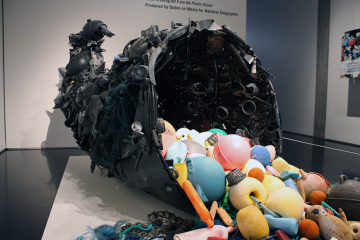 A giant cornucopia made of marine debris and filled with debris.