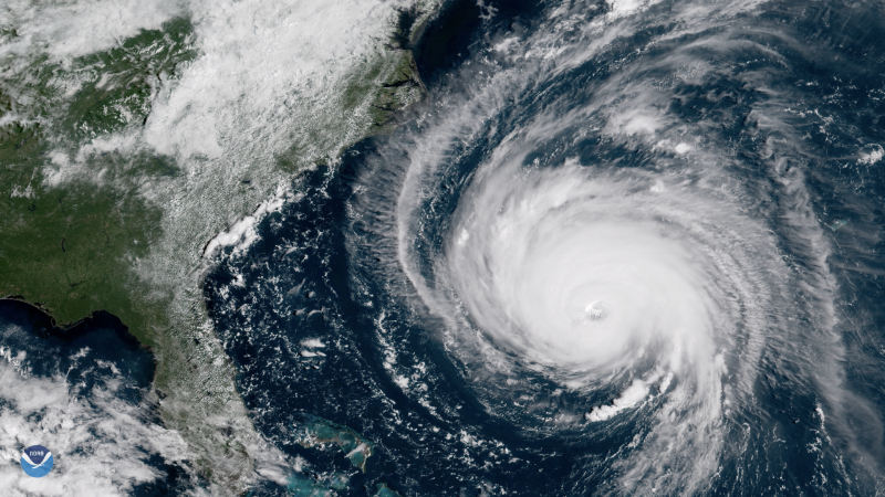 A satellite image of a hurricane.