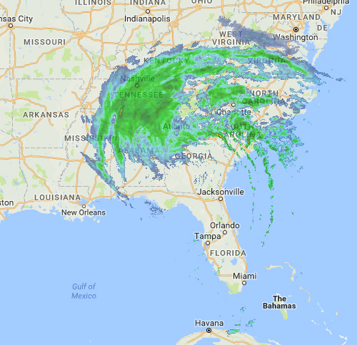 A map of the Southeast with a hurricane image on it.