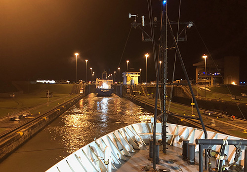 View from ship entering locks.