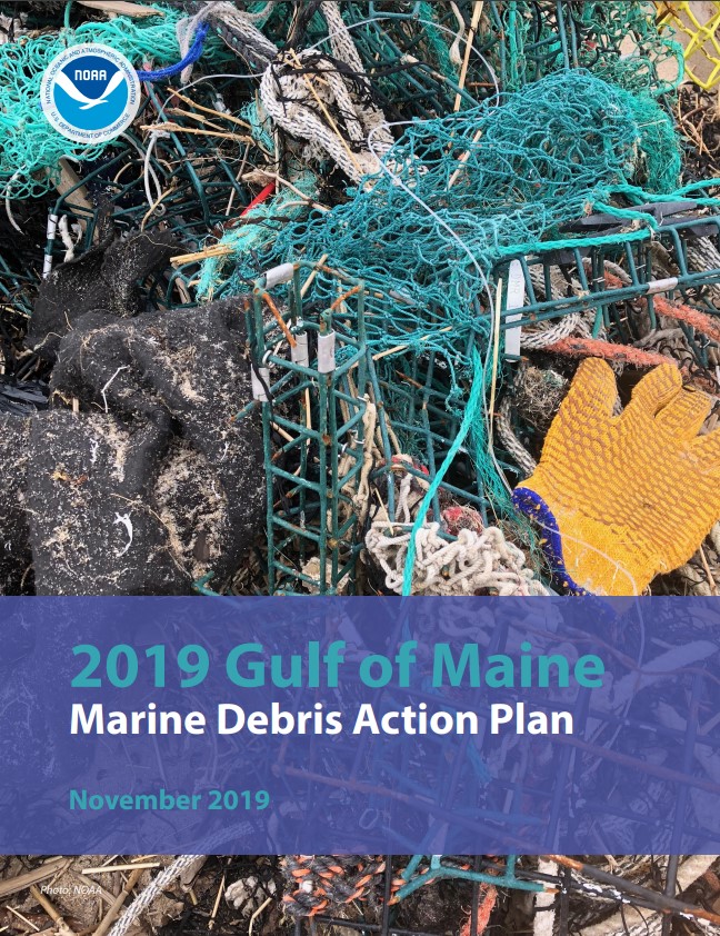 A screenshot of a picture of marine debris with a title "Marine Debris Action Plan."