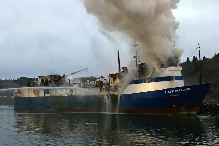 Smoking coming from a vessel. 