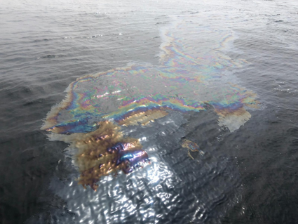Oil slick on water.