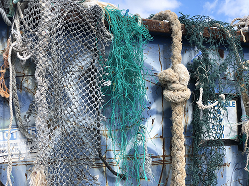 Variety of nets and ropes on display.