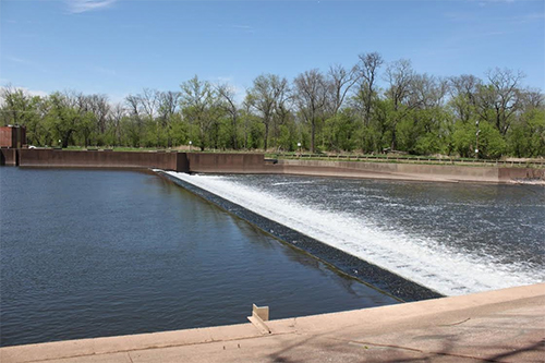 View of a river with fish passage.