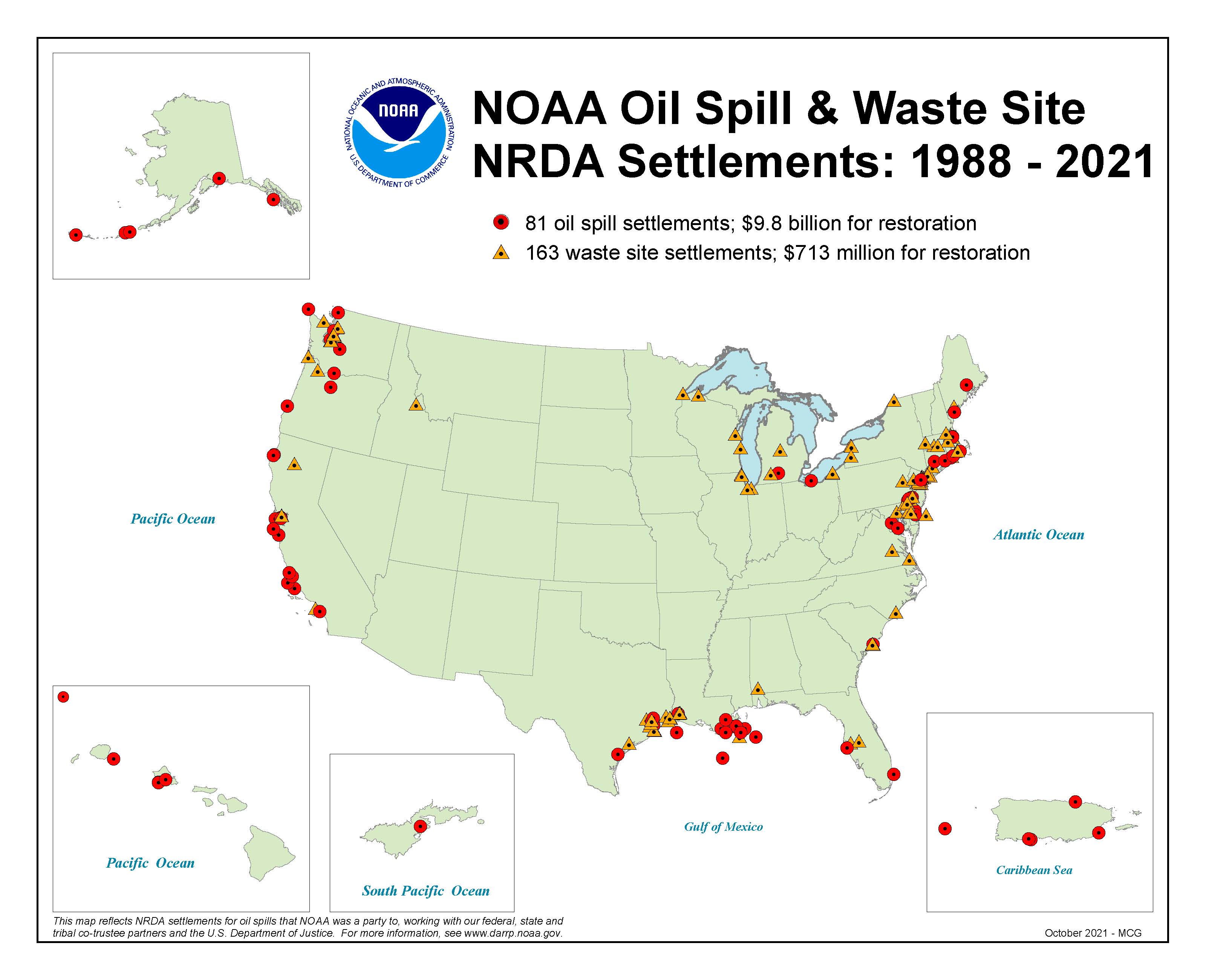 A map of the U.S. showing oil and waste sites.