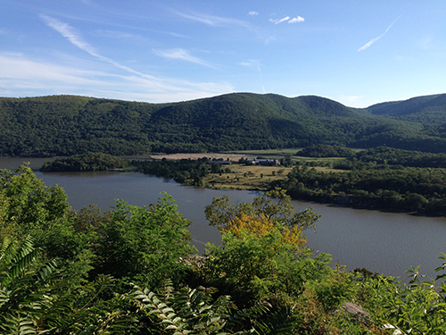 River with mountains in background.