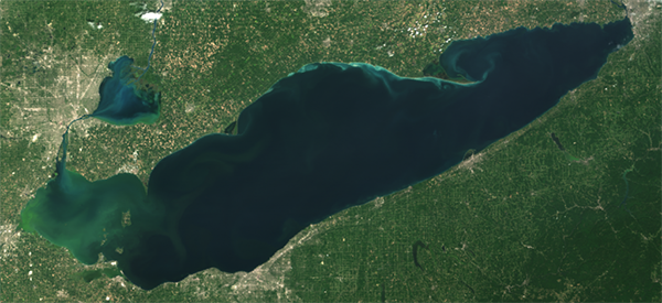 Satellite view of Lake Erie. 