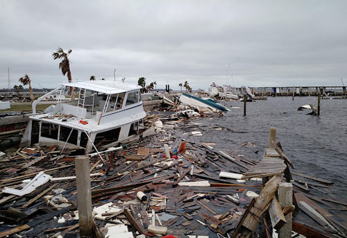 A displaced vessel with hurricane debris.