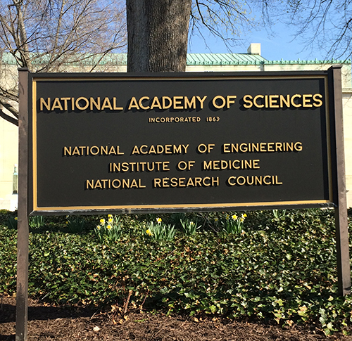 National Academy of Science signage in front of headquarters. 