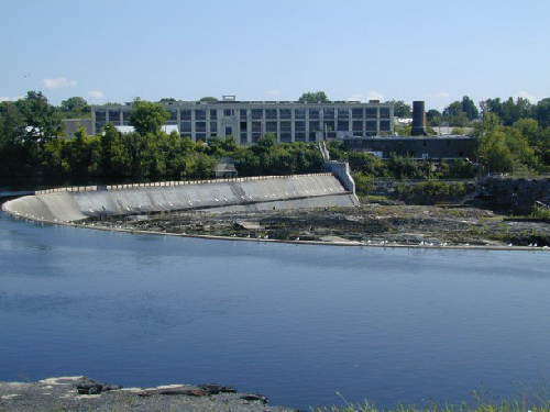 River flowing over a dam.