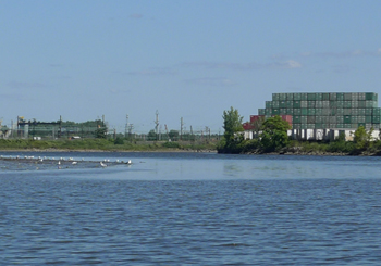 Photo of buildings on the Passaic River.