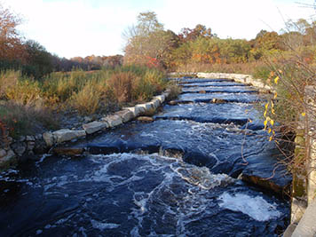 View of completed fishway on the Sawmill Dam on the Acushnet River.