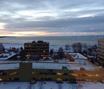 A view of Anchorage from the Alaska Marine Science Symposium.