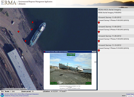 Atlantic ERMA view of grounded tanker after Post Tropical Cyclone Sandy.