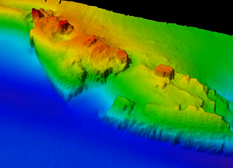 Multi-colored digital terrain model of the wreck of the freighter Fernstream.
