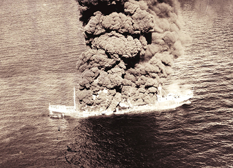 1942 photograph of the location of the burning tanker Potrero del Llano.