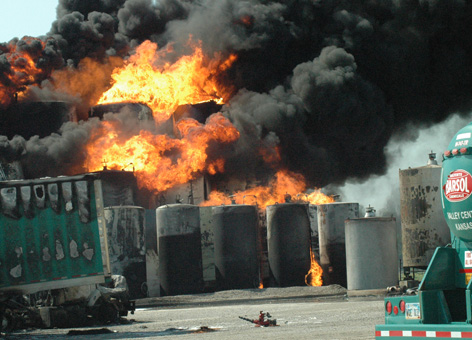 Explosions and fire at the Barton Solvents facility in Valley Center, Kansas.