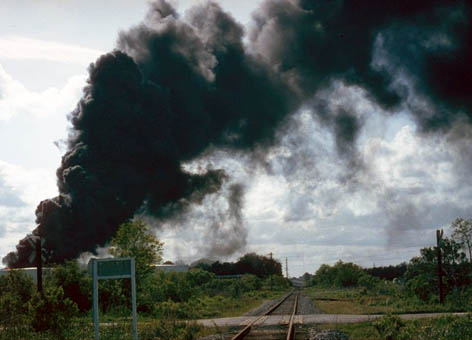 Black smoke from an explosion at a chemical tank storage facility in Savannah.