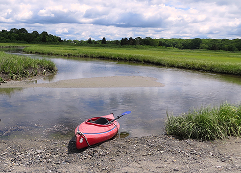 A resting kayak at the Narragansett Bay National Estuarine Research Reserve.