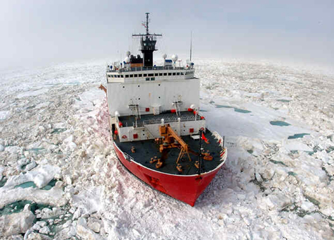 Coast Guard icebreaker in sea ice.