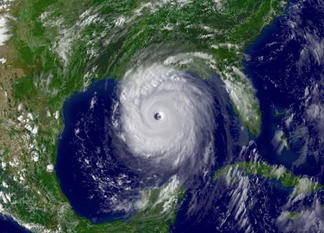 Hurricane Katrina before landfall as visible by satellite in the Gulf of Mexico 