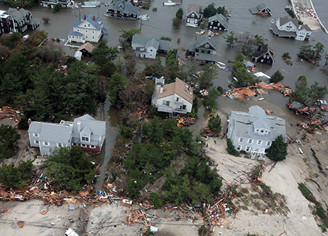 Flooded houses along mid-atlantic coast after Hurricane Sandy.