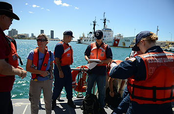 Response team on board Coast Guard ship in Honolulu Harbor.