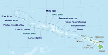 Map of main and Northwestern Hawaiian Islands.