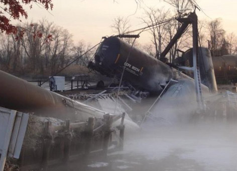 Seven train cars derailed when the bridge over the Mantua Creek. 