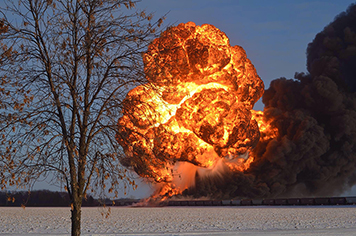 The fireball that followed the derailment and explosion of two trains in N.D.