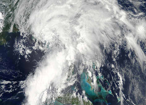 Satellite view of Tropical Storm Andrea on June 8, 2013 crossing over Florida.