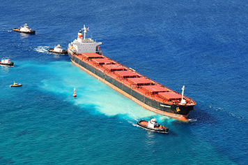 The 734-foot bulk carrier M/V VogeTrader after it ran aground in Hawaii in 2010.