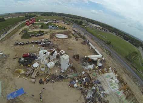 Aerial view of destroyed buildings at West Fertilizer Company.