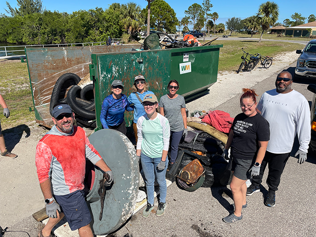 Team NOAA OR&R weighing in over 650 pounds of marine debris collected from a park in St Petersburg, FL (Credit: NOAA).