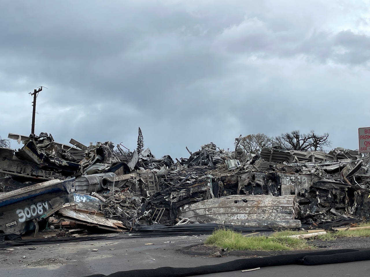 Burned and damaged vessels removed from Lahaina Harbor at the disposition lot in Lahaina, Maui. Image credit: NOAA/Ruth Yender 