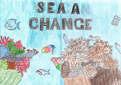 Artwork by Magdalene F. (Grade 8, Florida), winner of the Annual NOAA Marine Debris Program Art Contest.