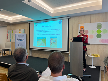 Dr. Amy V. Uhrin presents at the final meeting of the EUROqCHARM project in Brussels, Belgium (Credit: SALT Norway).