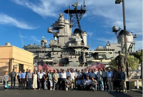 Hawaii Oil Spill Response Workshop participants —from Sri Lanka, the Maldives, USINDOPACOM, and NOAA—visit the Battleship Missouri Memorial in Pearl Harbor. Image credit: USINDOPACOM.