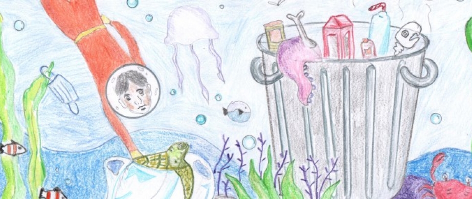 Artwork by Jaemyn L. (Grade 6, Pennsylvania), winner of the Annual NOAA Marine Debris Program Art Contest.