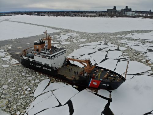 Research vessel navigating through artic ice